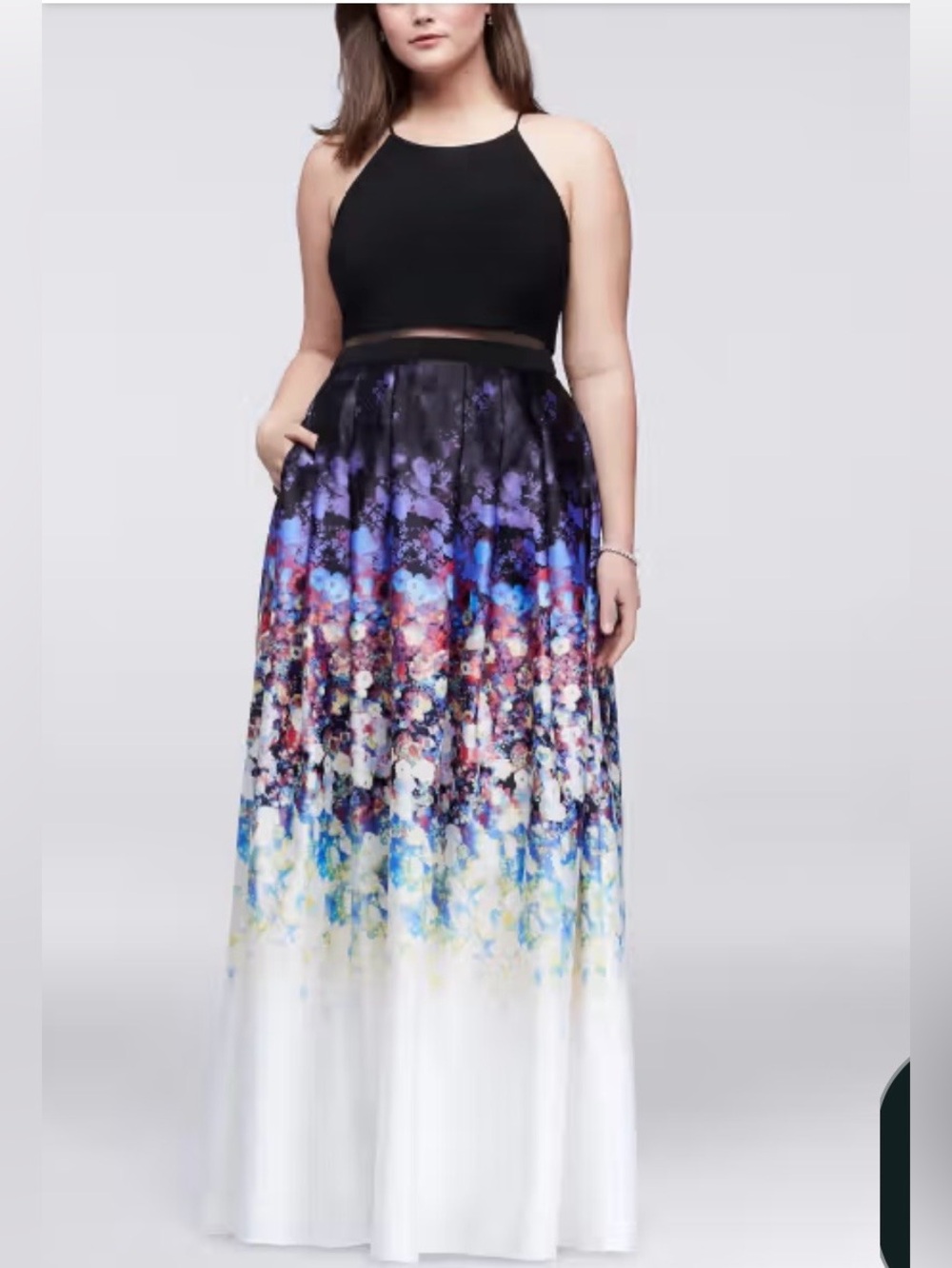 Betsy & Adam Floral Ombre jersey satin occasion maxi dress